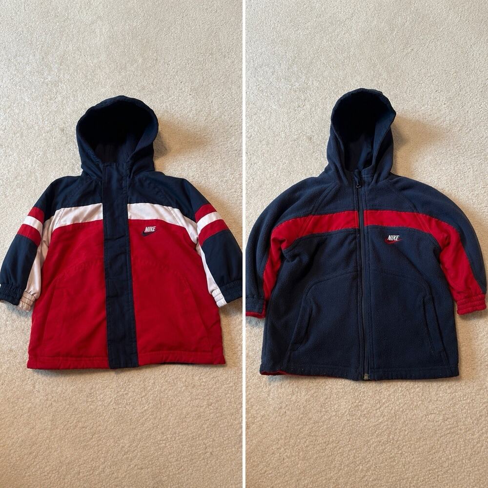 Nike Jacket Boys 4T Blue Red Reversible Softshell Fleece Hood Outdoor School